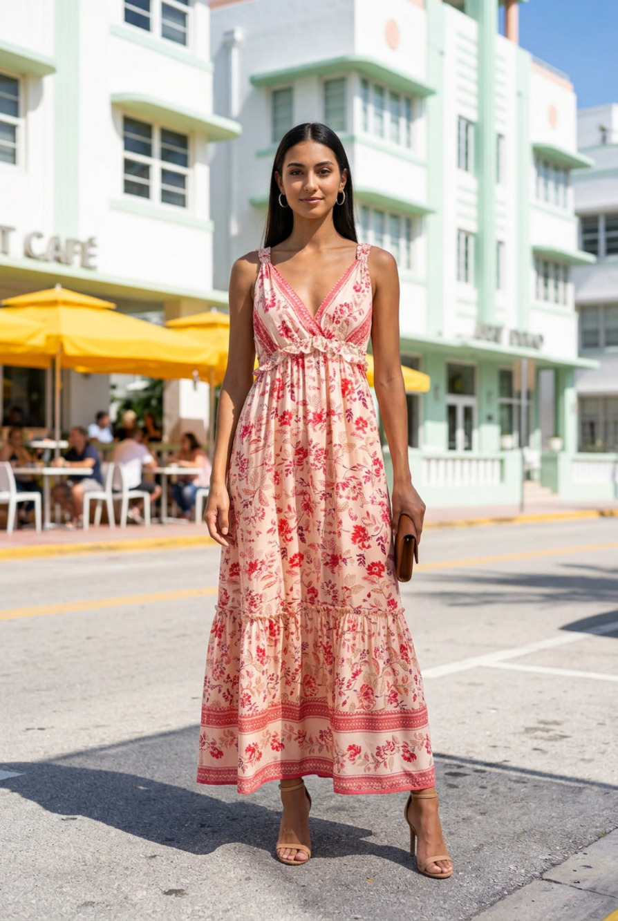 Blue Rain Pink Floral Maxi Dress Size S